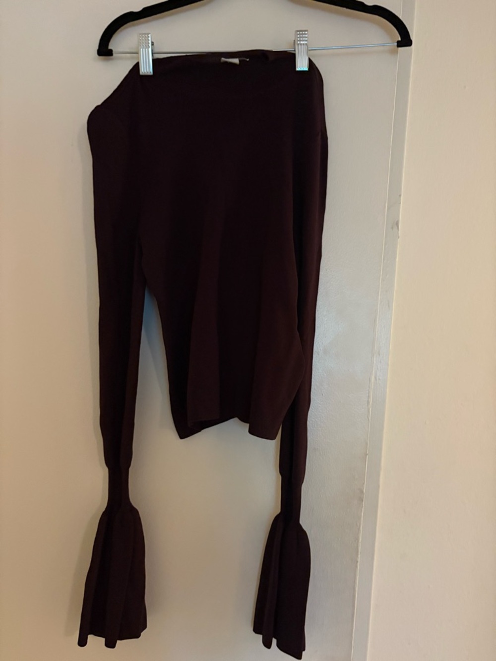 Women's Bell-Sleeve Knit Sweater in Deep Burgundy